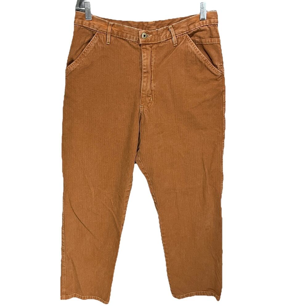 GINEW Mens Chino Pant Sz 32 Native Americana Herringbone Cotton Spirit Tobacco